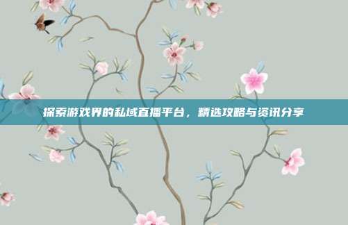 探索游戏界的私域直播平台,精选攻略与资讯分享