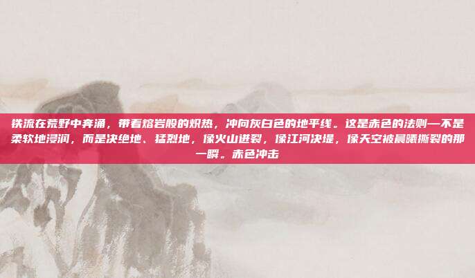 铁流在荒野中奔涌，带着熔岩般的炽热，冲向灰白色的地平线。这是赤色的法则—不是柔软地浸润，而是决绝地、猛烈地，像火山迸裂，像江河决堤，像天空被晨曦撕裂的那一瞬。赤色冲击