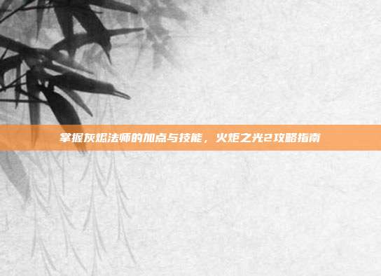 掌握灰烬法师的加点与技能,火炬之光2攻略指南