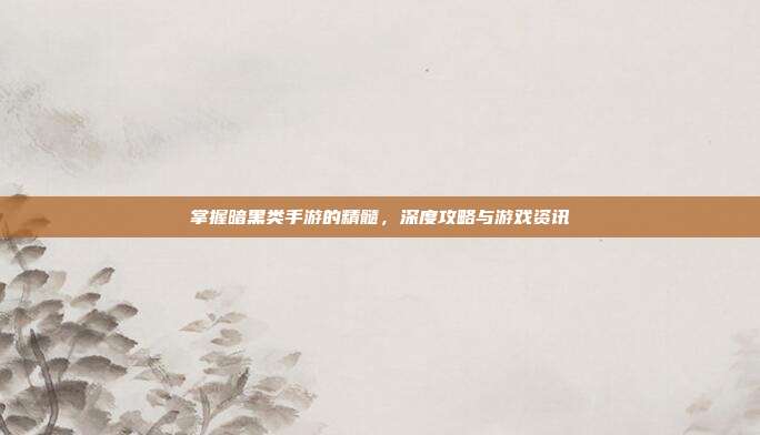 掌握暗黑类手游的精髓,深度攻略与游戏资讯