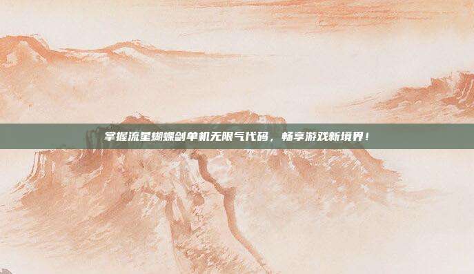掌握流星蝴蝶剑单机无限气代码,畅享游戏新境界!