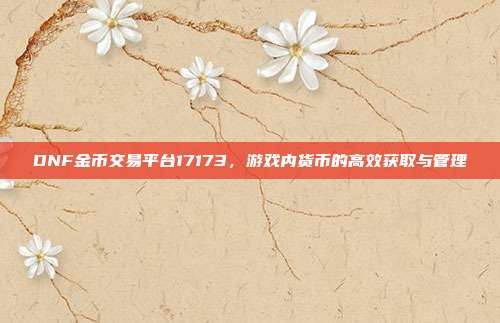 DNF金币交易平台17173,游戏内货币的高效获取与管理