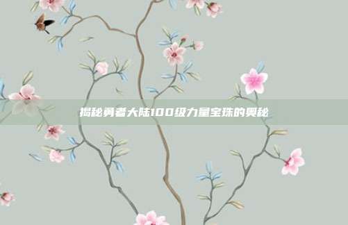 揭秘勇者大陆100级力量宝珠的奥秘