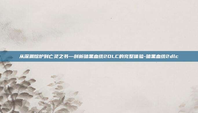 从深渊熔炉到亡灵之书—剖析暗黑血统2DLC的完整体验-暗黑血统2dlc