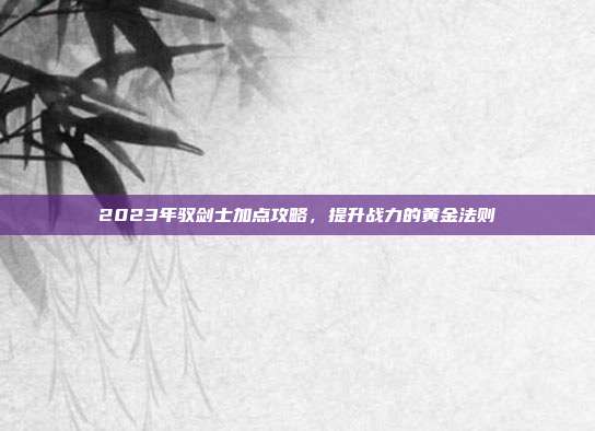 2023年驭剑士加点攻略,提升战力的黄金法则