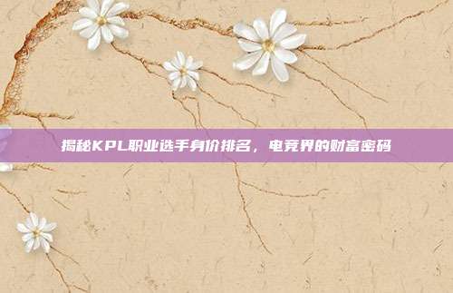 揭秘KPL职业选手身价排名,电竞界的财富密码