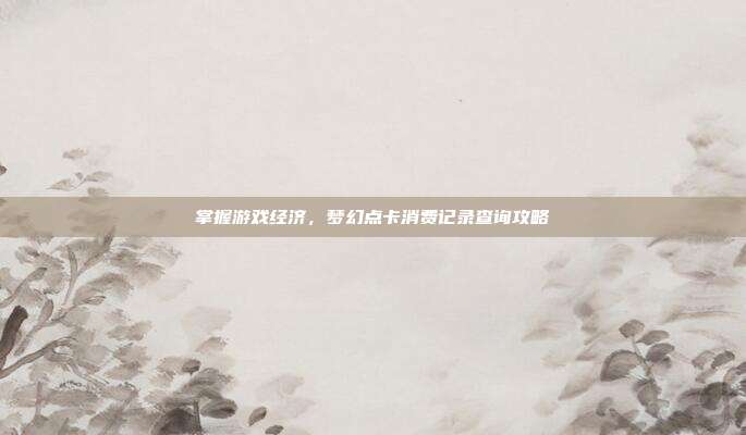 掌握游戏经济,梦幻点卡消费记录查询攻略
