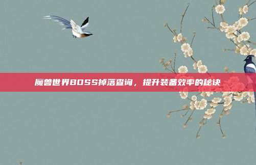 魔兽世界BOSS掉落查询,提升装备效率的秘诀