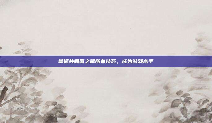 掌握共和国之辉所有技巧,成为游戏高手