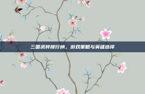 三国武将排行榜,游戏策略与英雄选择
