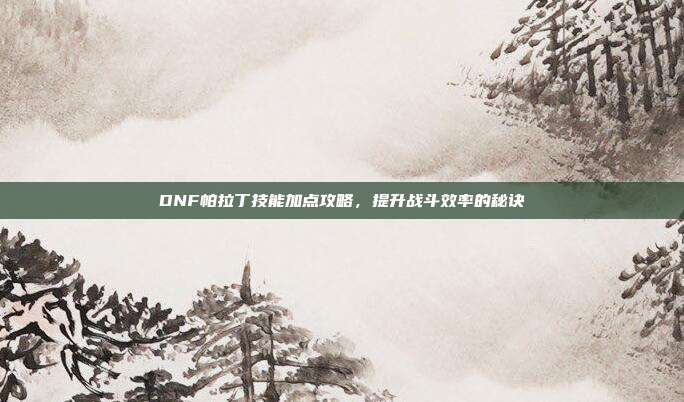 DNF帕拉丁技能加点攻略,提升战斗效率的秘诀