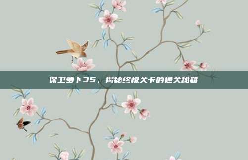 保卫萝卜35,揭秘终极关卡的通关秘籍