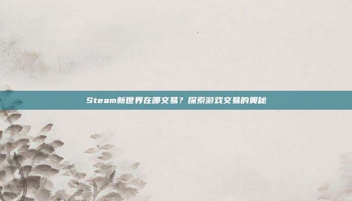 Steam新世界在哪交易?探索游戏交易的奥秘