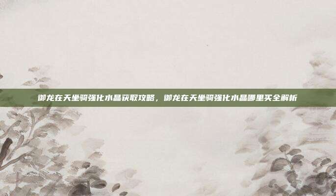 御龙在天坐骑强化水晶获取攻略，御龙在天坐骑强化水晶哪里买全解析