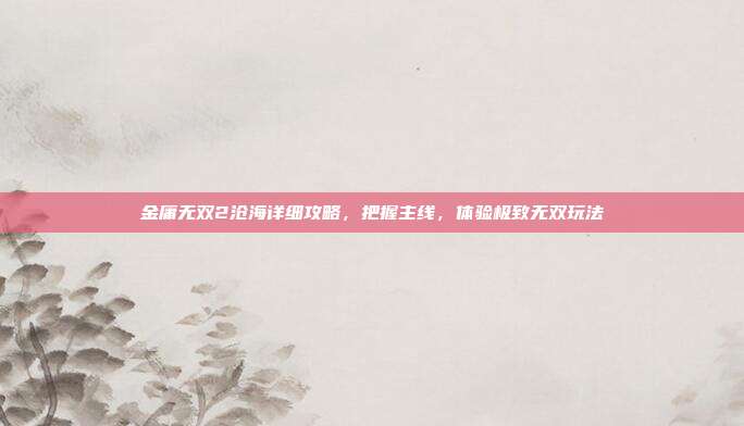 金庸无双2沧海详细攻略,把握主线,体验极致无双玩法