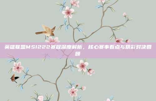英雄联盟MSI222赛程深度解析,核心赛事看点与精彩对决回顾