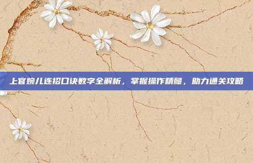 上官婉儿连招口诀数字全解析，掌握操作精髓，助力通关攻略