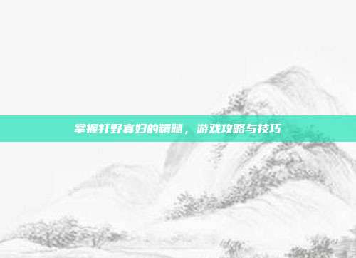 掌握打野寡妇的精髓,游戏攻略与技巧