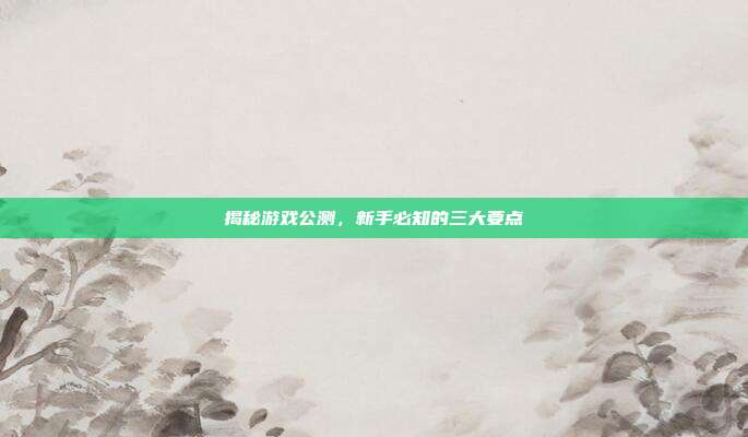 揭秘游戏公测,新手必知的三大要点