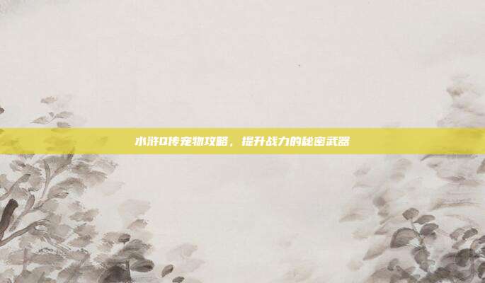 水浒Q传宠物攻略，提升战力的秘密武器