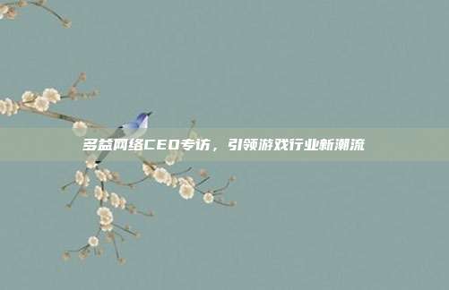 多益网络CEO专访,引领游戏行业新潮流