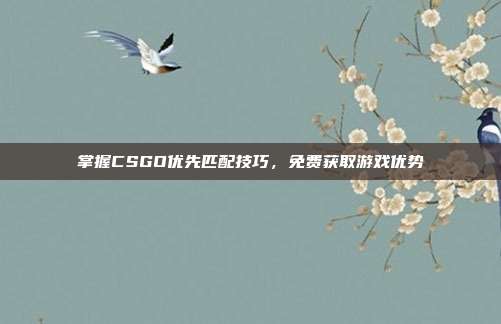 掌握CSGO优先匹配技巧，免费获取游戏优势