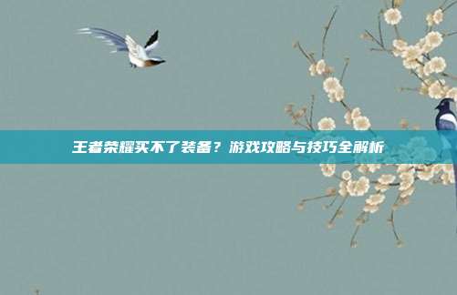 王者荣耀买不了装备?游戏攻略与技巧全解析