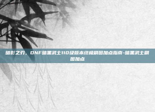 暗影之刃，DNF暗黑武士110级版本终极刷图加点指南-暗黑武士刷图加点