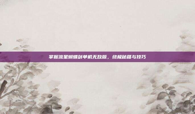 掌握流星蝴蝶剑单机无敌版,终极秘籍与技巧