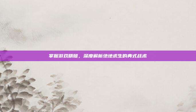 掌握游戏精髓,深度解析绝地求生的典式战术
