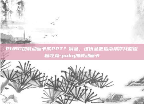 PUBG加载动画卡成PPT？别急，这份急救指南帮你找回流畅吃鸡-pubg加载动画卡