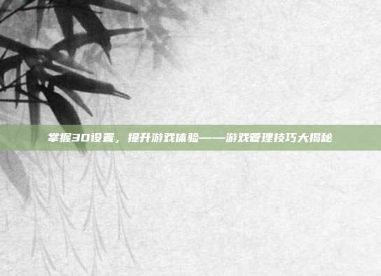 掌握3D设置，提升游戏体验——游戏管理技巧大揭秘
